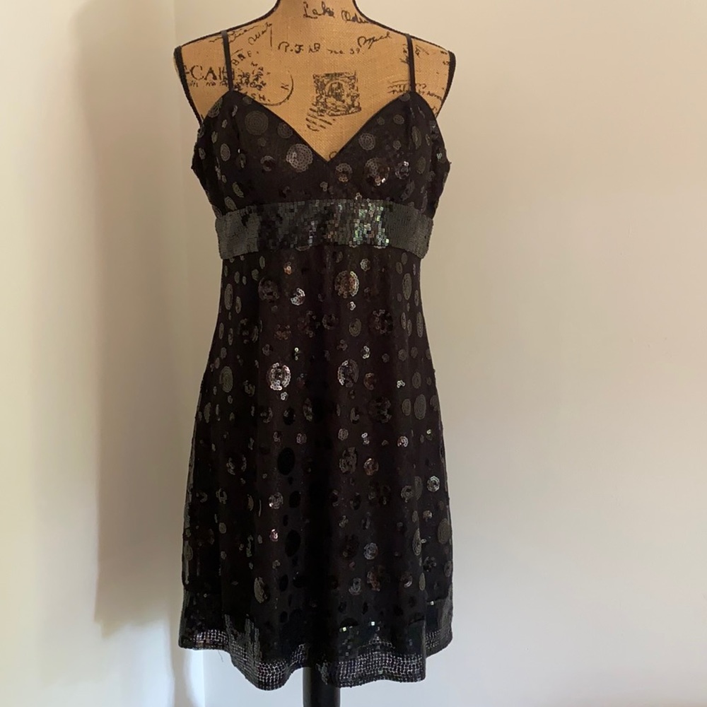 OC by OC Dress Formal Mini Sequin Straps Black Spaghetti Straps Womens 12 M